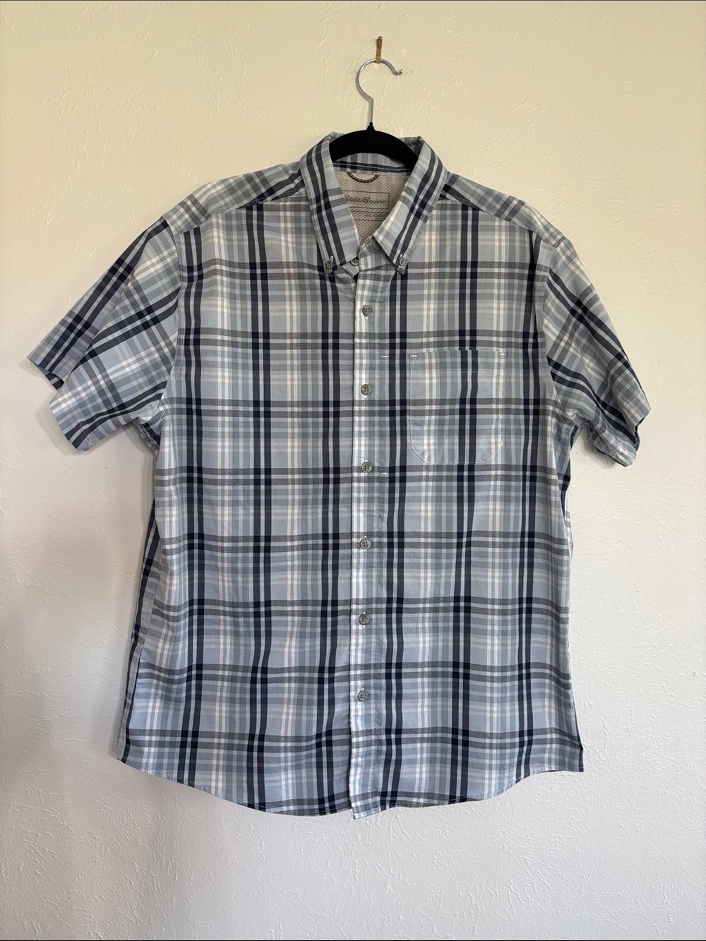 Eddie Bauer Blue and White Plaid Button-Down Shirt